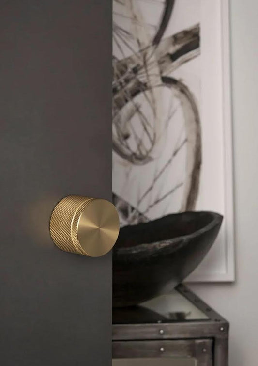 Modern Solid Brass Knurled Privacy Round Door Knob In Satin Brass - ARDITO