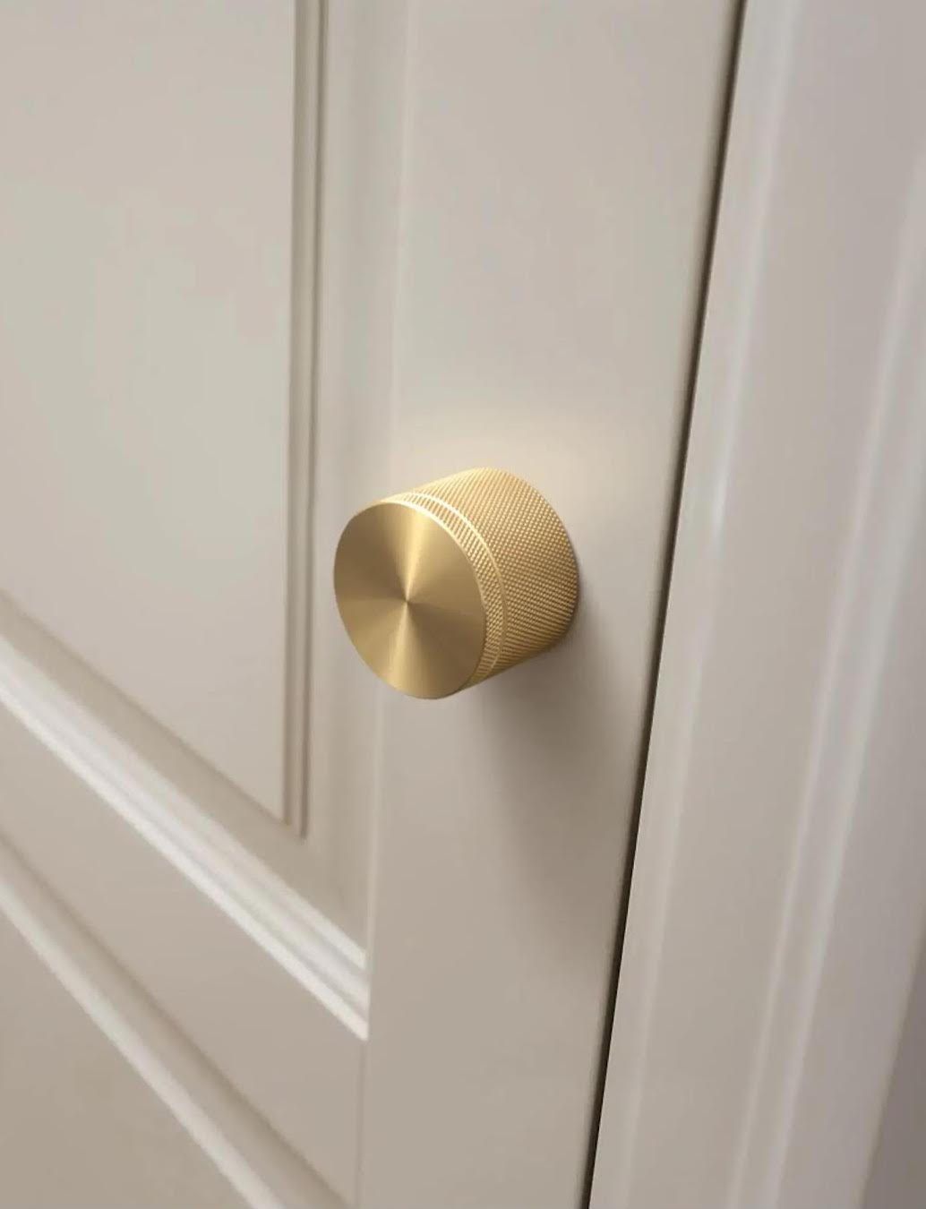 Modern Solid Brass Knurled Passage Round Door Knob In Satin Brass - ARDITO