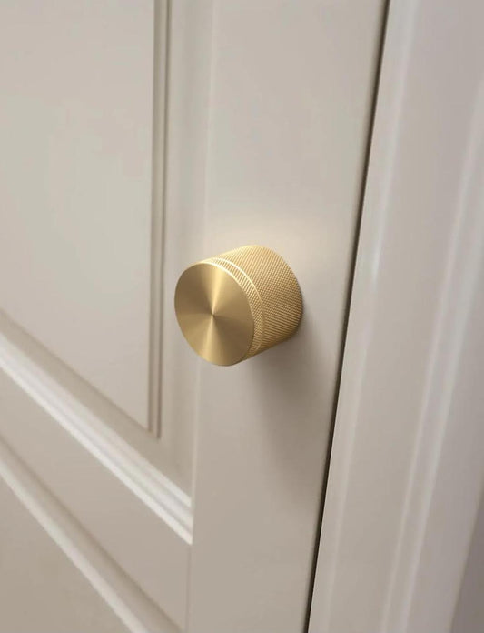 Modern Solid Brass Knurled Passage Round Door Knob In Satin Brass - ARDITO