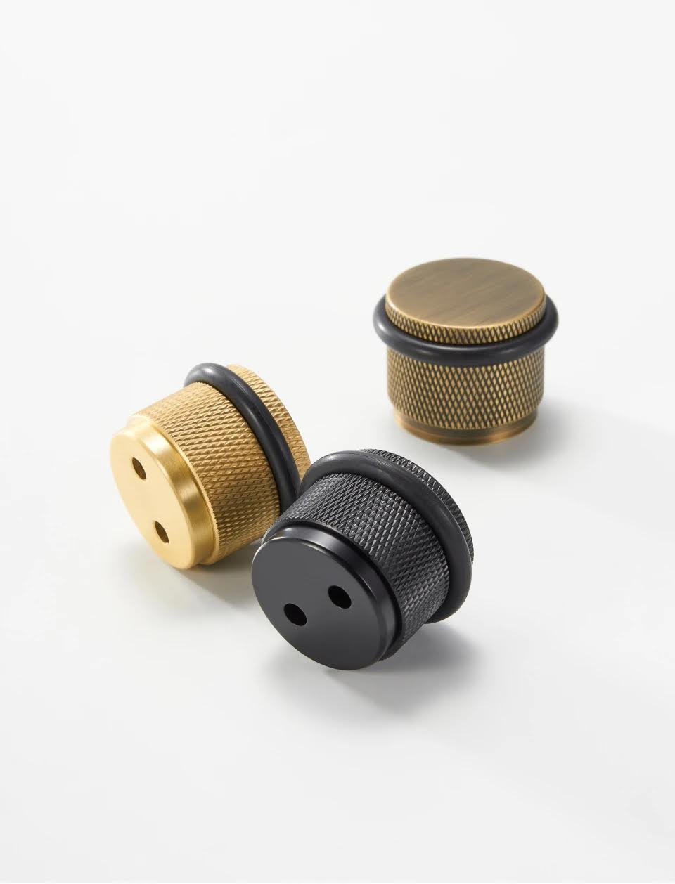 Solid Brass Knurled Door Stopper With Rubber Bumper (Aged Patina Brass)