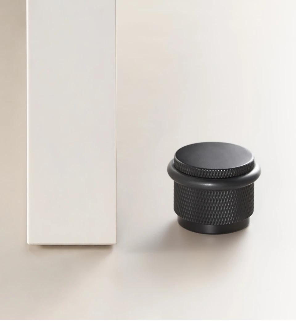 Solid Brass Knurled Door Stopper With Rubber Bumper (Matte Black)