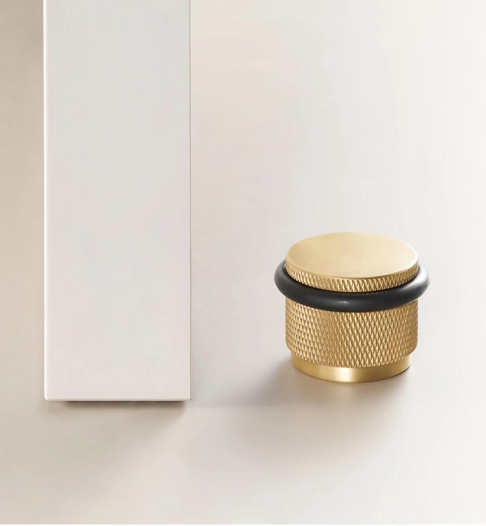 Solid Brass Knurled Door Stopper With Rubber Bumper (Satin Brass)