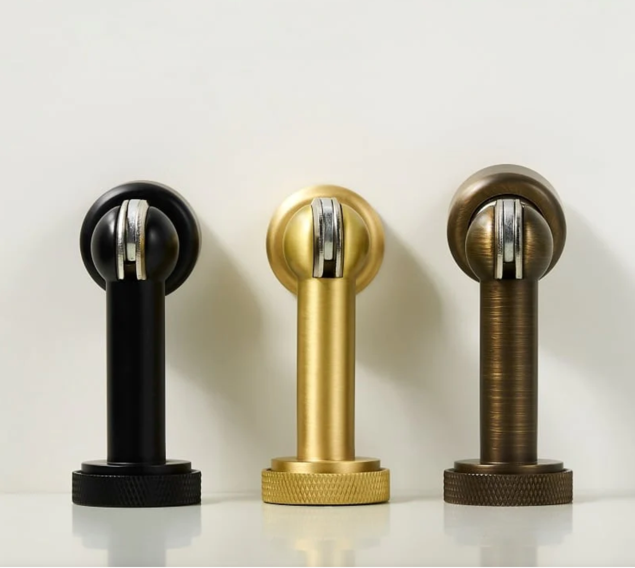 Matte Black Brass Metal Knurled Textured Magnetic Door Stopper