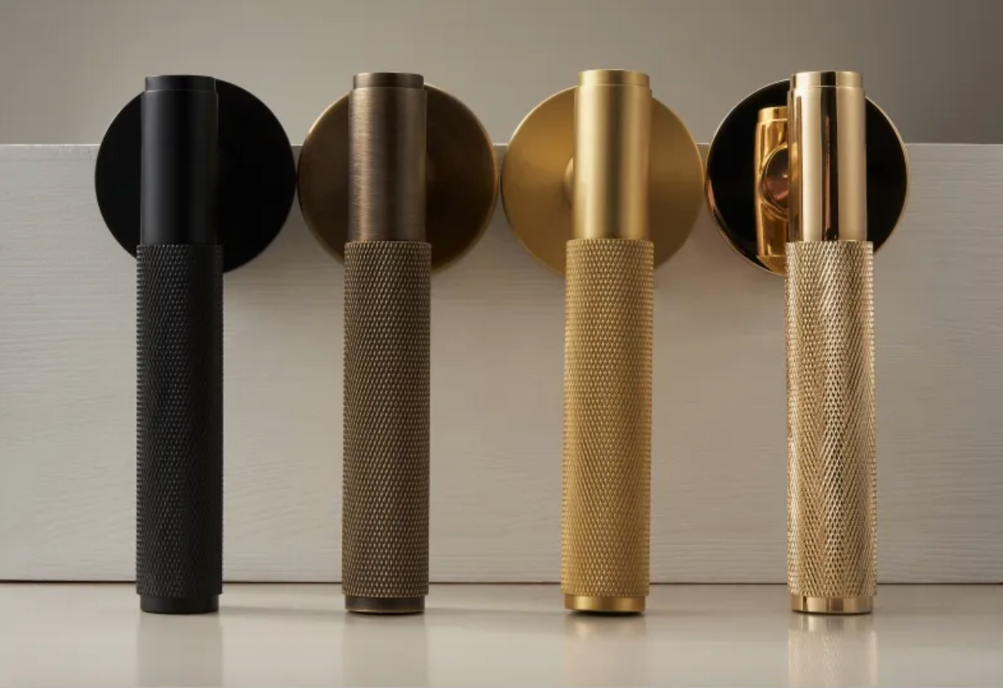 Matte Black Brass Cross Knurled Door Lever Handle With Round Shaped Rose