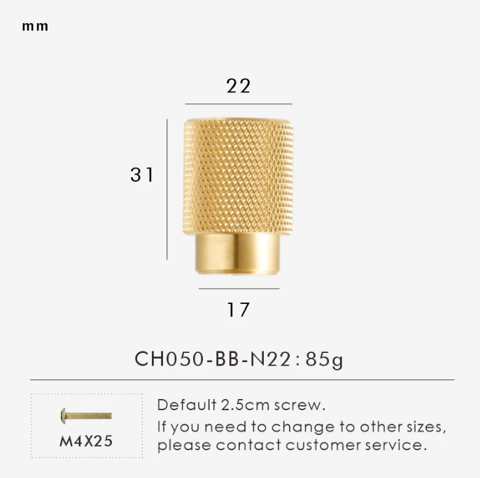 Solid Metal Brass Knurled Textured Handles - GRASSETO
