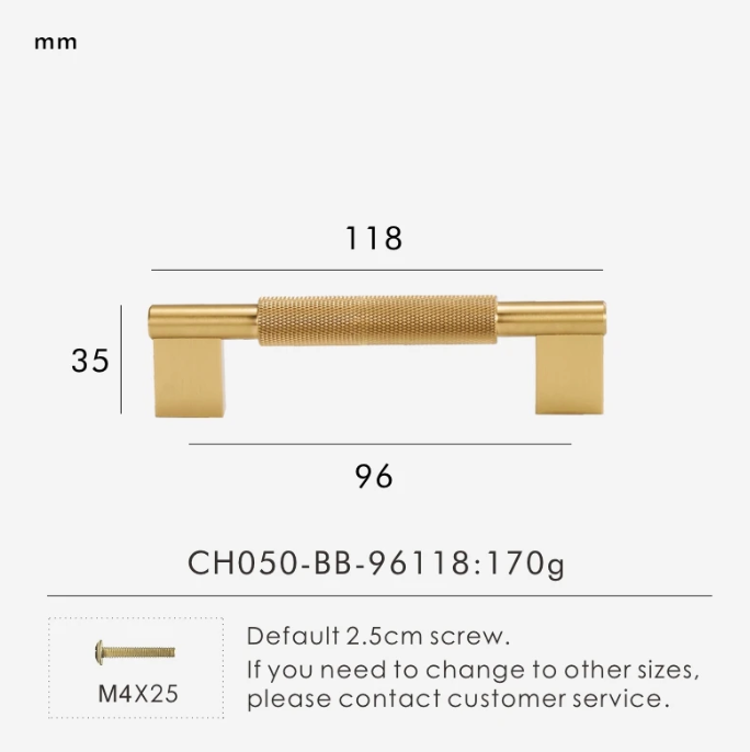 Solid Metal Brass Knurled Textured Handles - GRASSETO