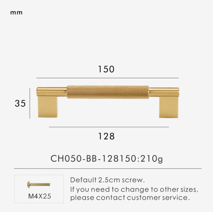 Solid Metal Brass Knurled Textured Handles - GRASSETO