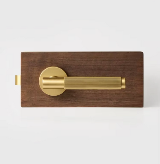 Satin Brass Linear Grooved Textured Interior Door Lever Handle Set