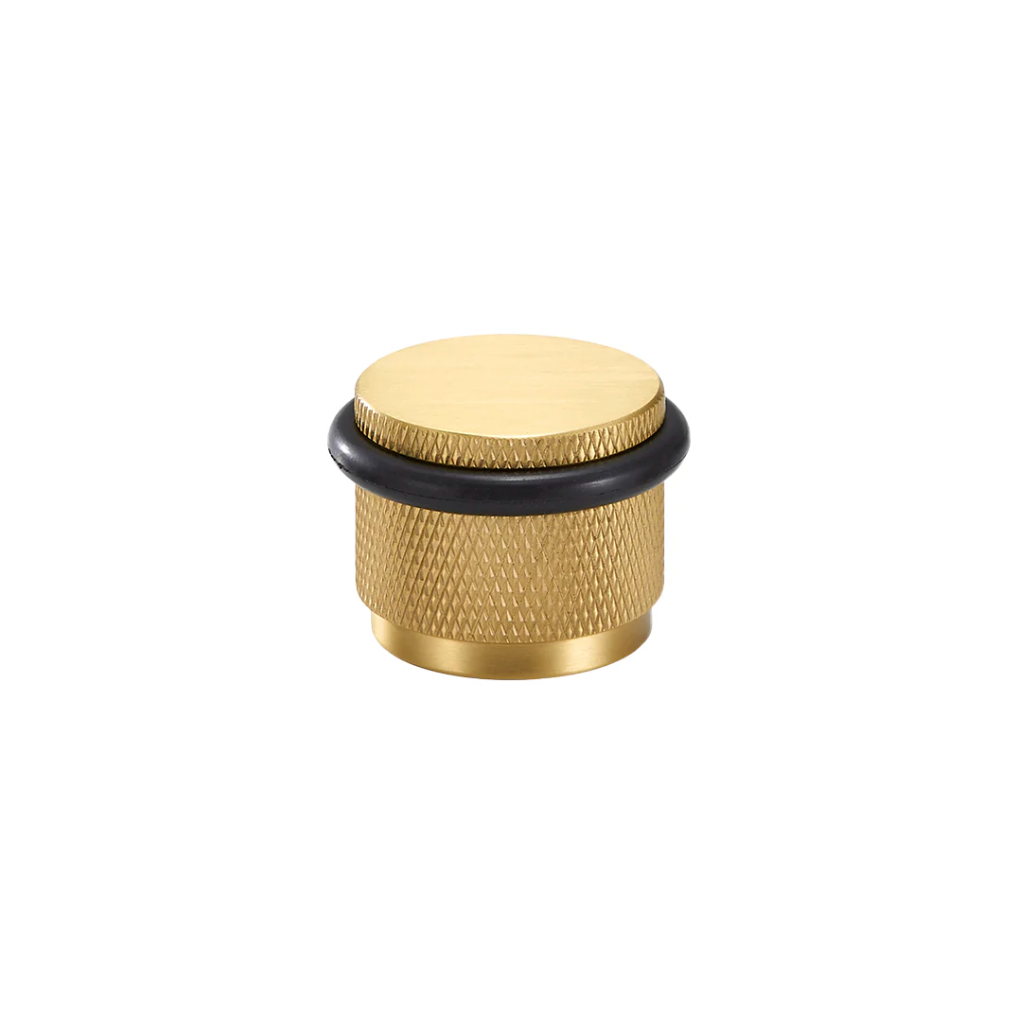 Solid Brass Knurled Door Stopper With Rubber Bumper (Satin Brass)