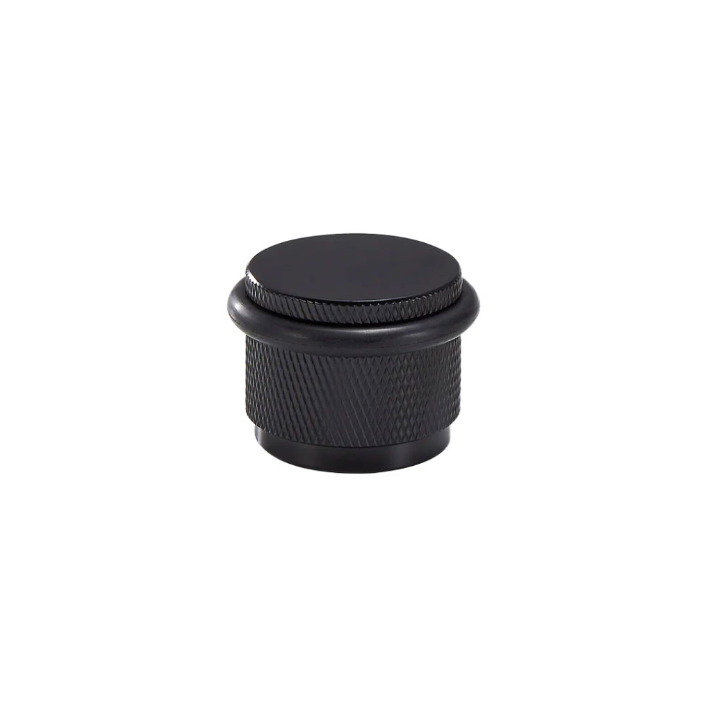 Solid Brass Knurled Door Stopper With Rubber Bumper (Matte Black)