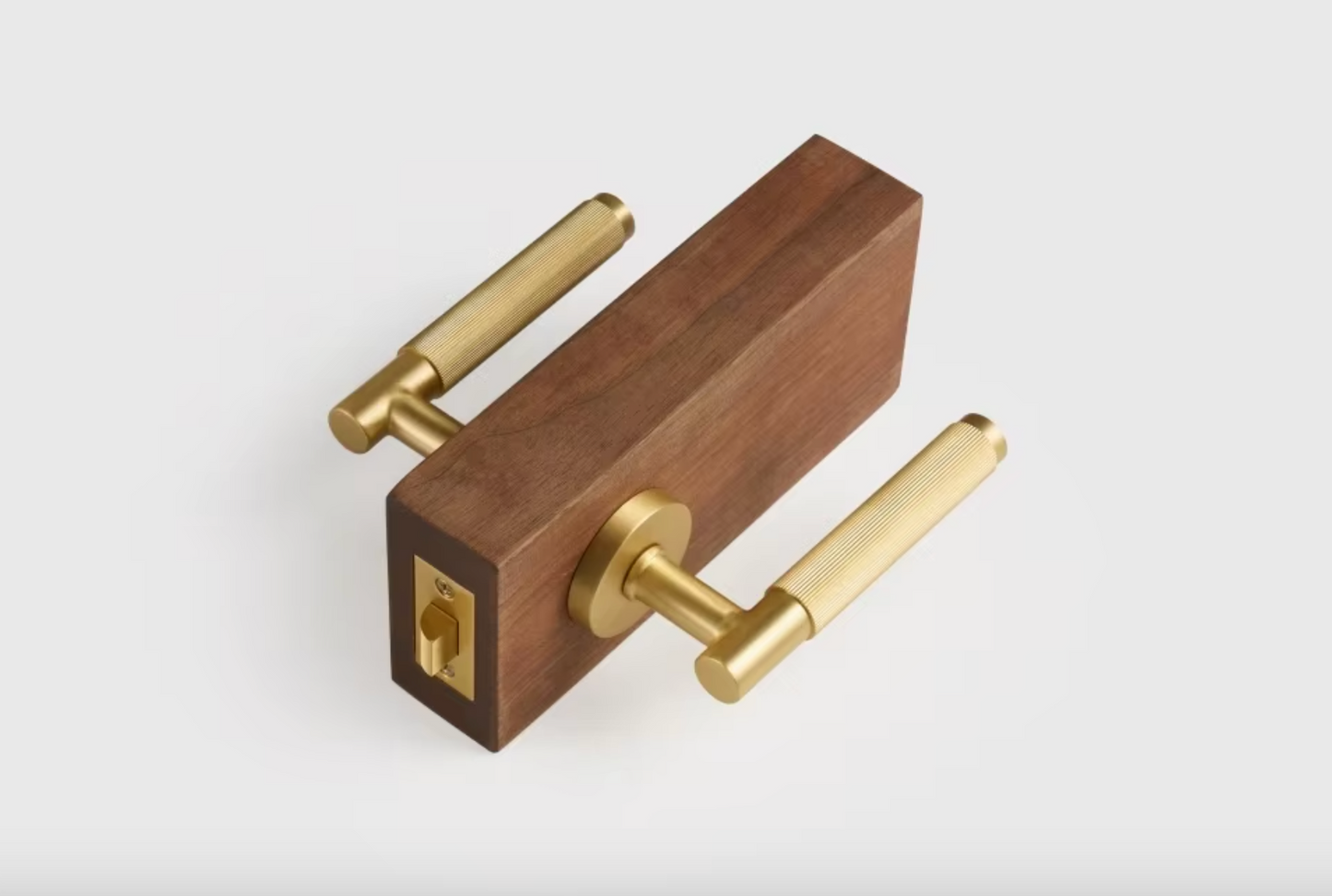 Satin Brass Linear Grooved Textured Interior Door Lever Handle Set