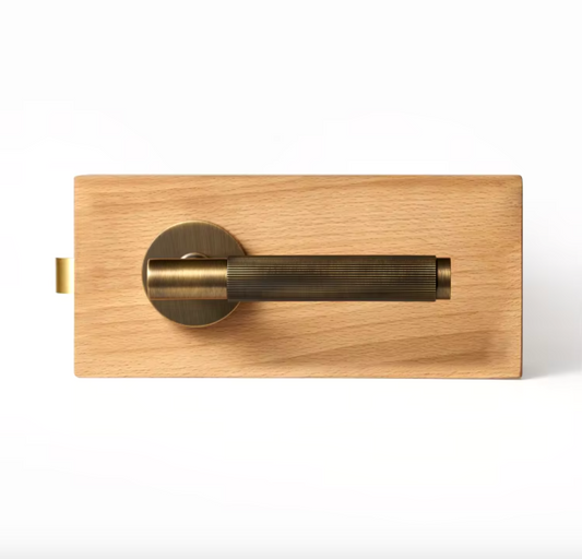 Aged Patina Brass Linear Grooved Textured Interior Door Lever Handle Set
