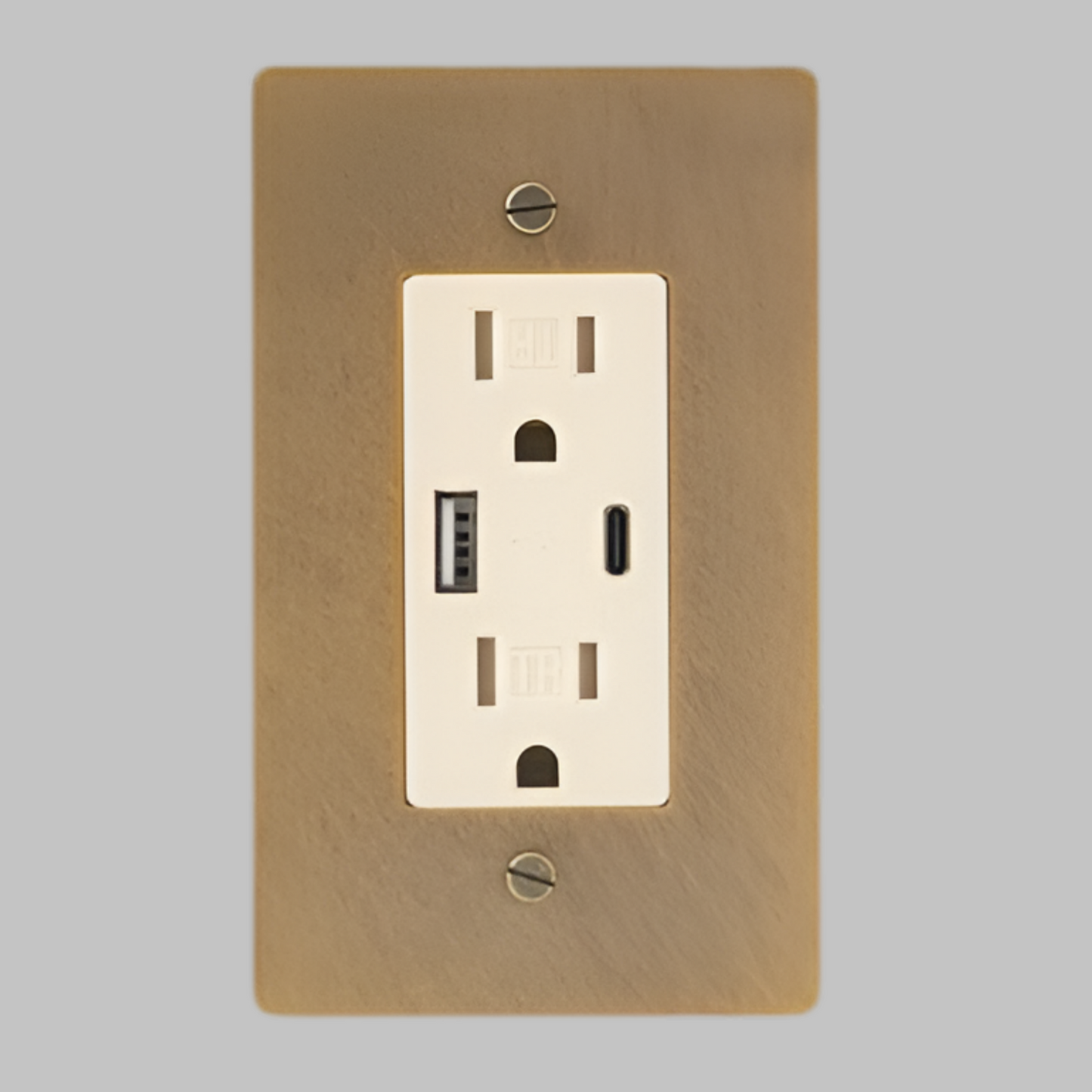 Aged Patina Brass With Ivory USB/ Type C Duplex Electrical Outlet (1-Gang)