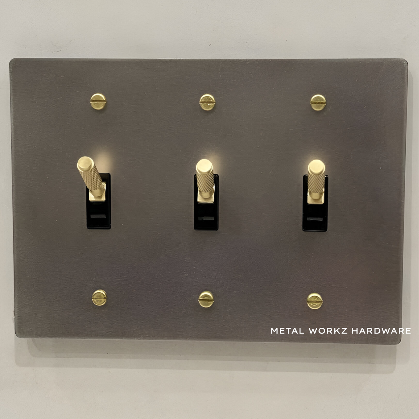 Brass Modern Toggle Light Switch (3-Gang) Stainless Steel With Satin Brass