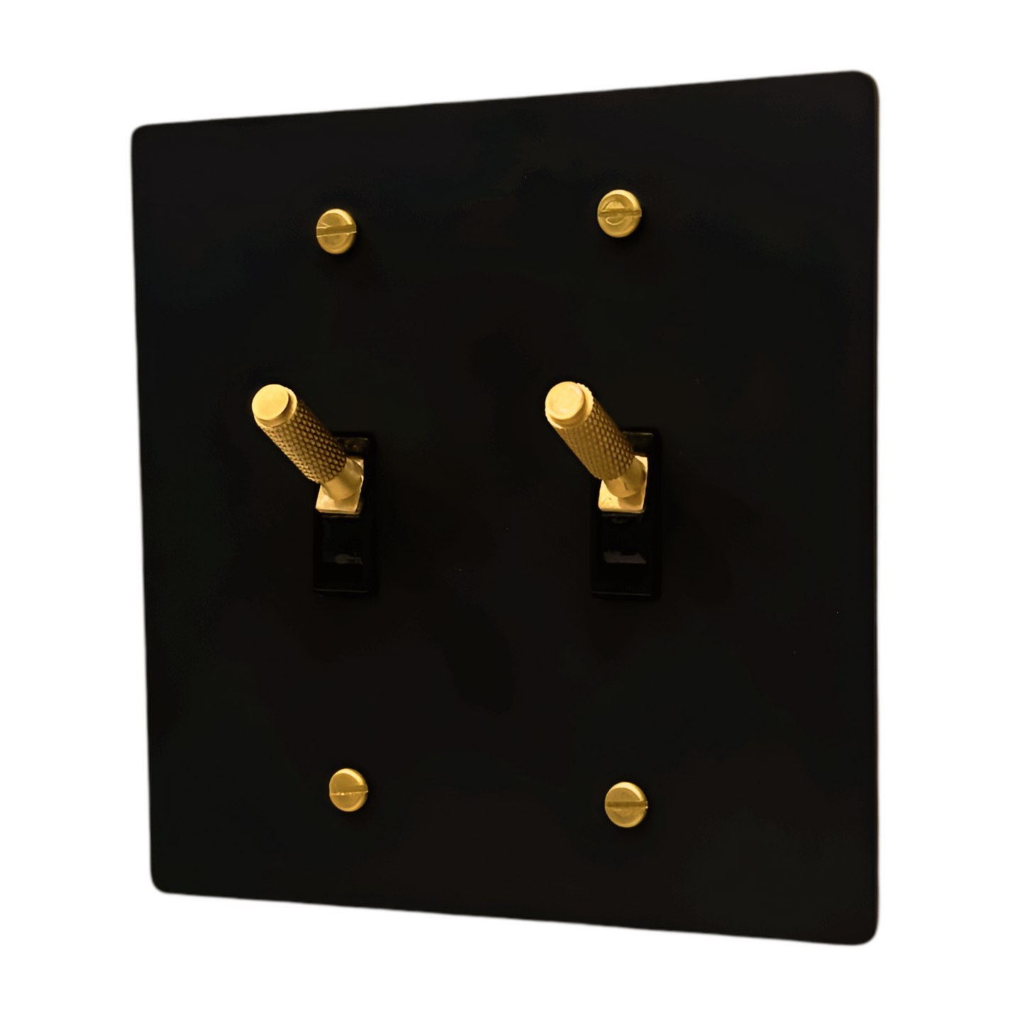 Brass Modern Toggle Light Switch (2-Gang) Matte Black With Satin Brass