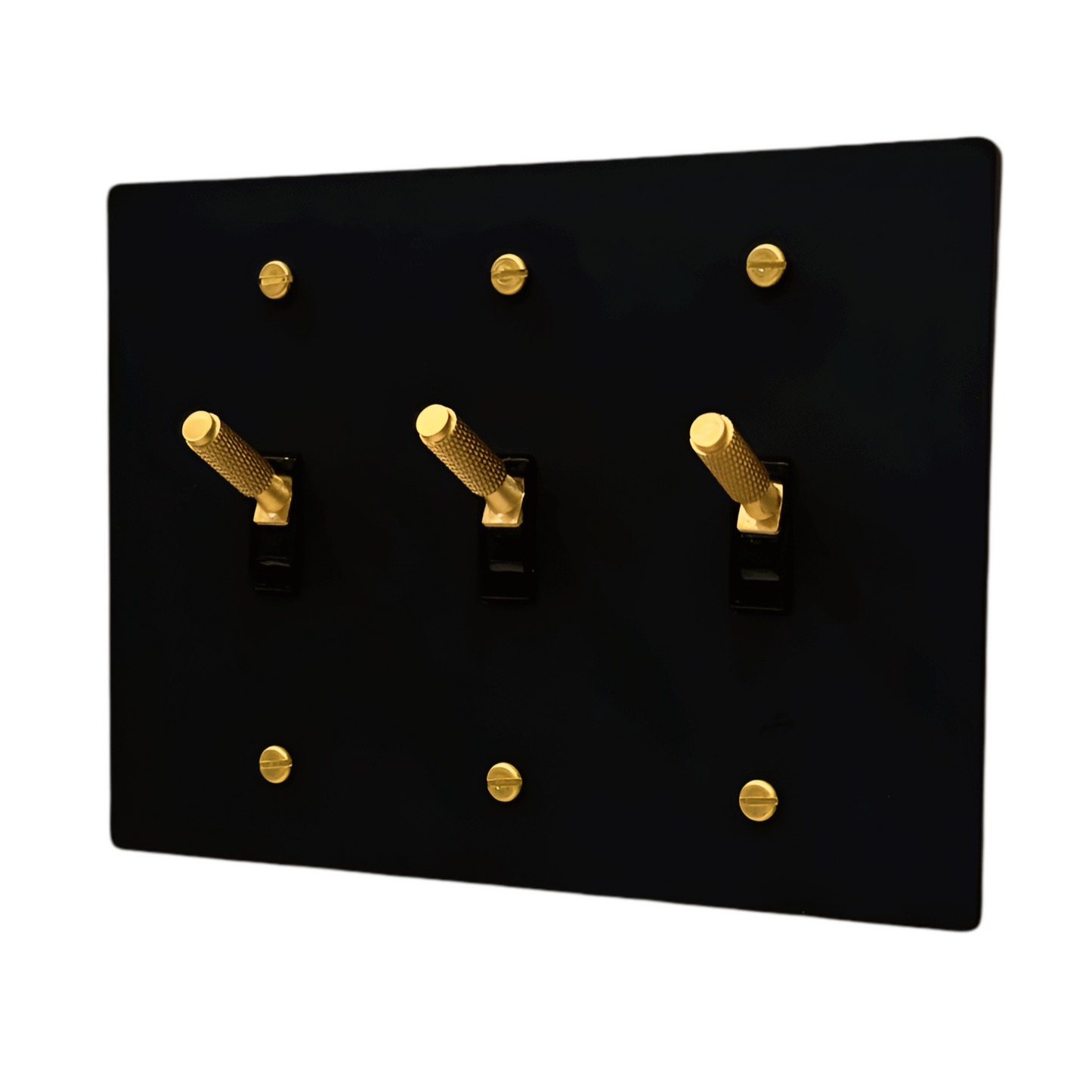 Brass Modern Toggle Light Switch (3-Gang) Matte Black With Satin Brass