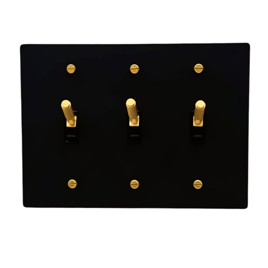 Brass Modern Toggle Light Switch (3-Gang) Matte Black With Satin Brass