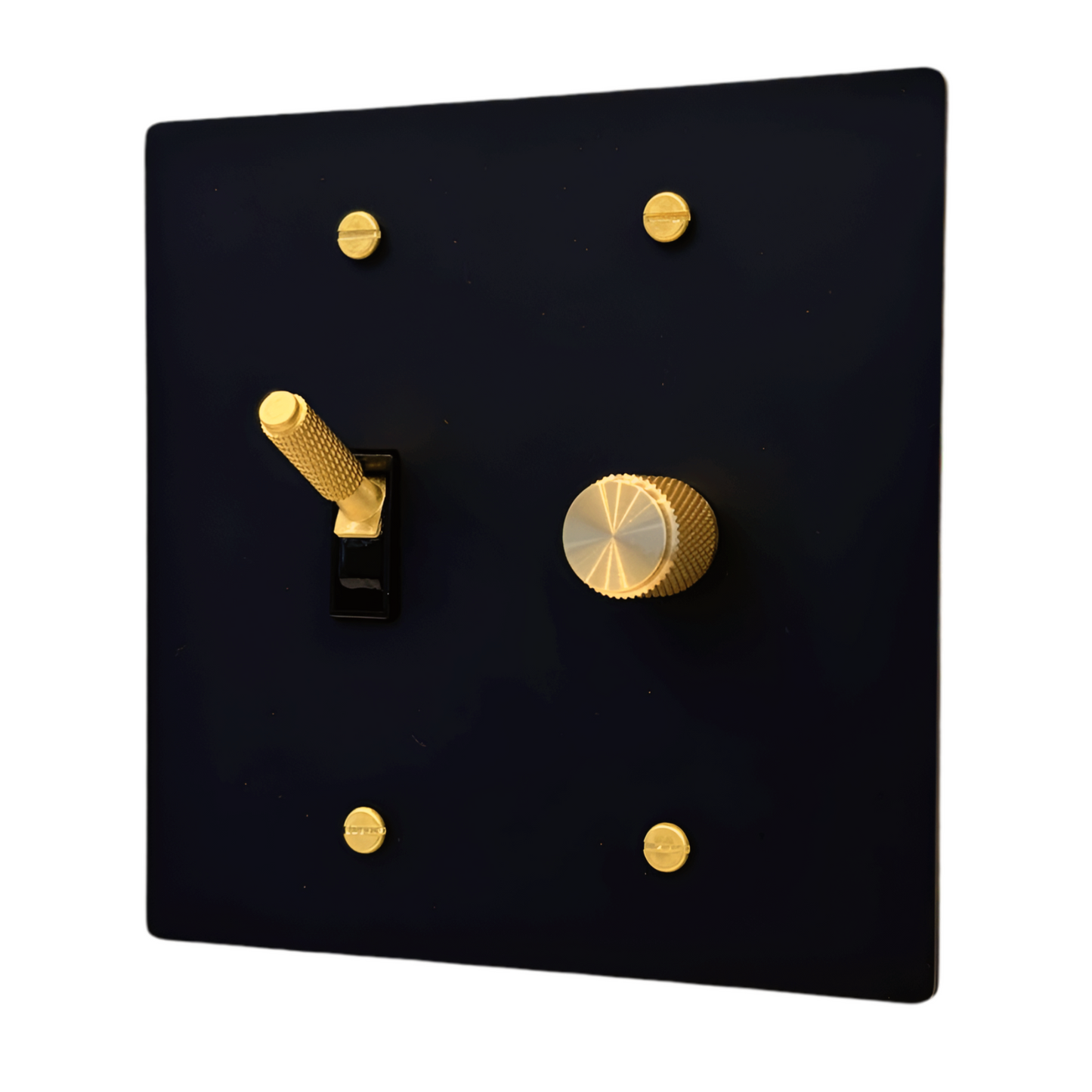 Brass Modern Toggle Light Switch + Rotary Dimmer Switch (2-Gang) Matte Black With Satin Brass