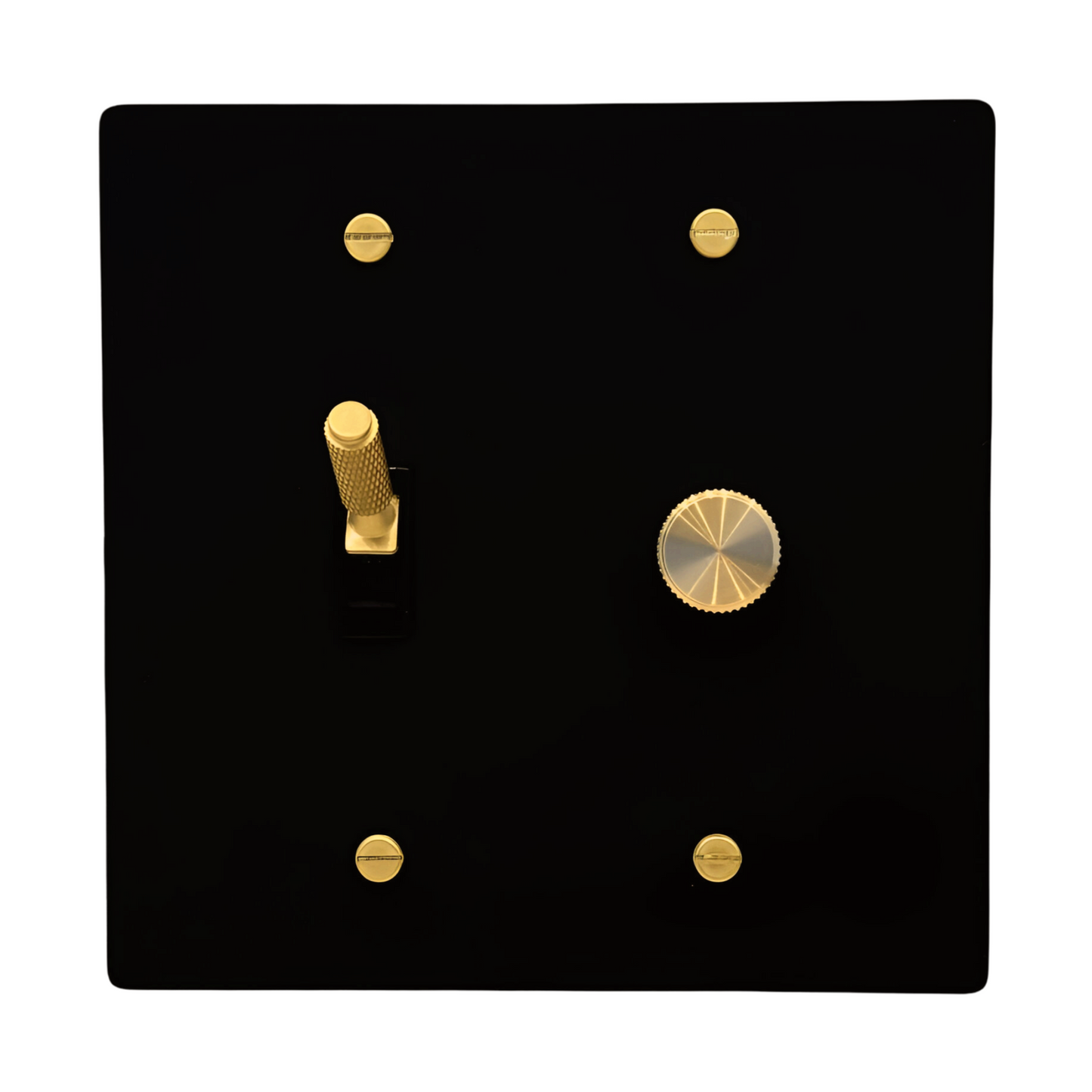 Brass Modern Toggle Light Switch + Rotary Dimmer Switch (2-Gang) Matte Black With Satin Brass