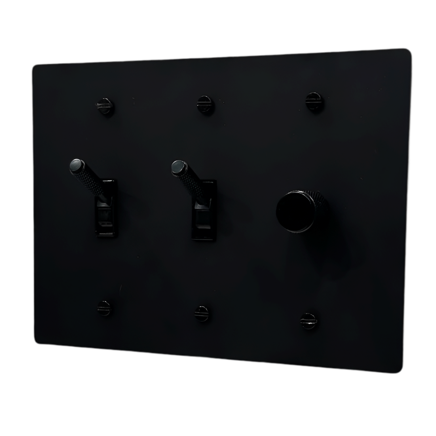 Brass Modern Toggle Light Switch + Rotary Dimmer Switch (3-Gang) Matte Black