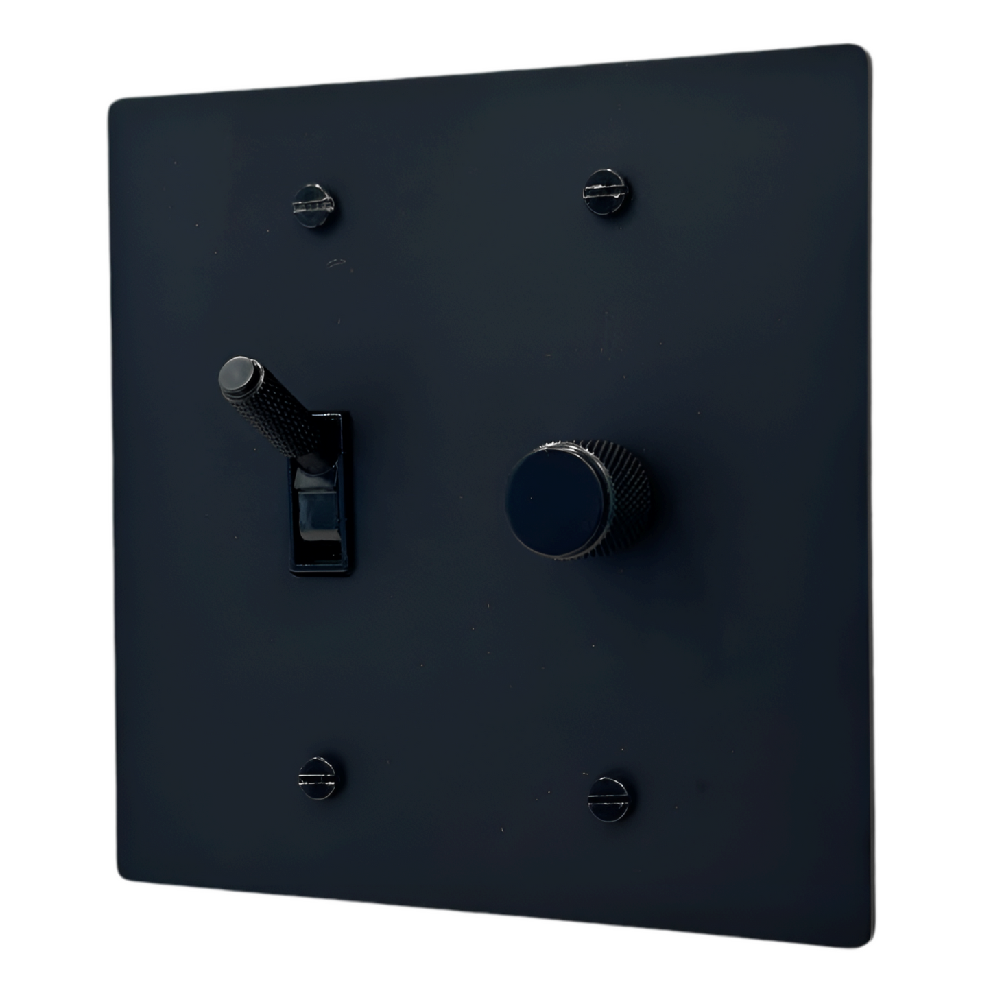 Brass Modern Toggle Light Switch + Rotary Dimmer Switch (2-Gang) Matte Black