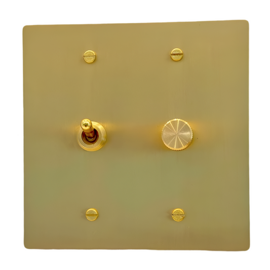 Brass Vintage Toggle Switch + Dimmer Switch (2-Gang) Satin Brass
