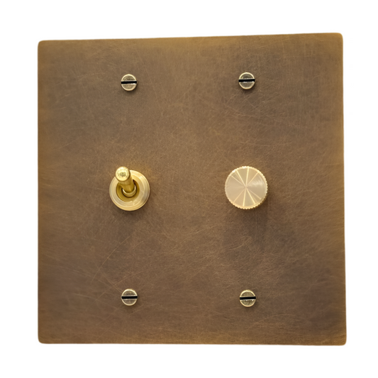 Brass Vintage Toggle Switch + Dimmer Switch (2-Gang) Aged Patina Brass