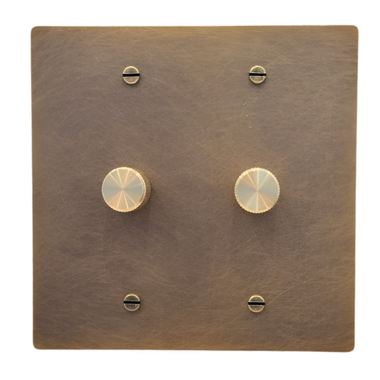 Brass Rotary Dimmer Switch 1-Way (2-Gang) Aged Patina Brass