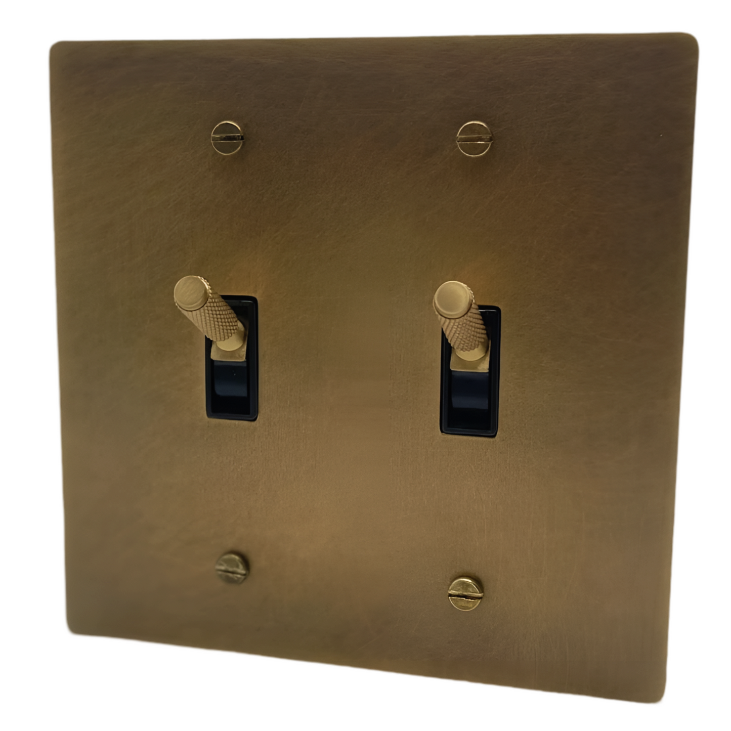Brass Modern Toggle Light Switch (2-Gang) Aged Patina Brass