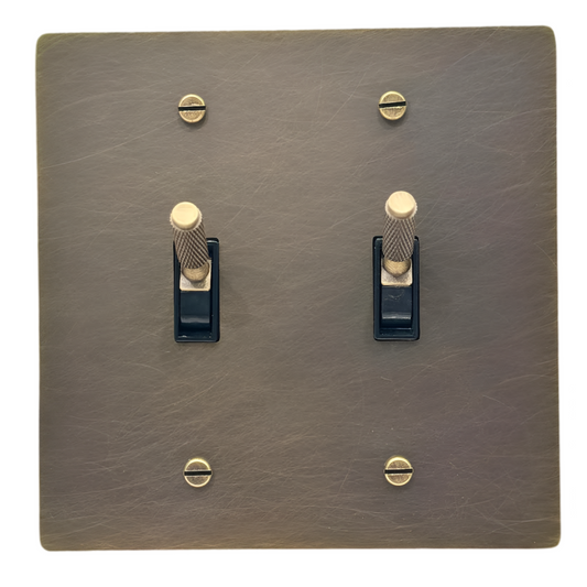 Brass Modern Toggle Light Switch (2-Gang) Antique Brass