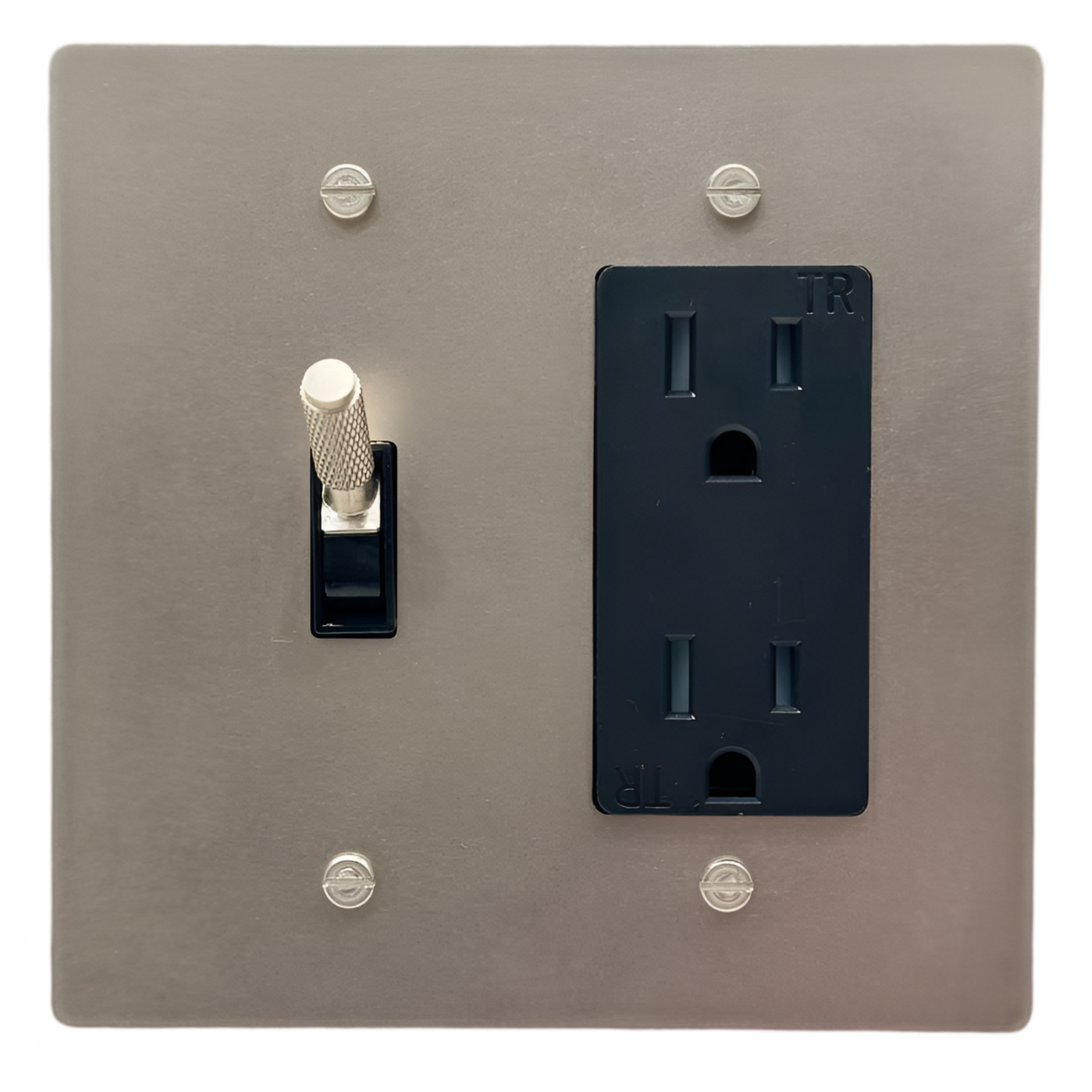 Brass Modern Toggle Light Switch + Outlet (2-Gang) Stainless Steel