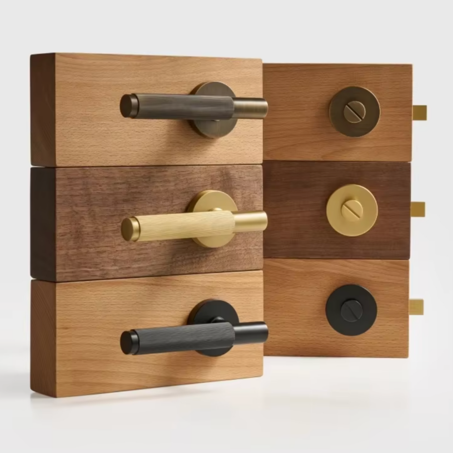 Satin Brass Linear Grooved Textured Interior Door Lever Handle Set