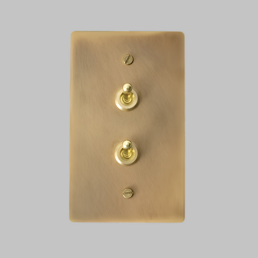 Aged Patina Brass Classic Vintage Toggle Stacked Light Switch Wall Plate (2-Gang)