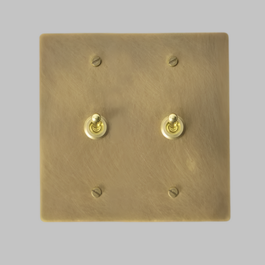 Aged Patina Brass Classic Vintage Toggle Light Switch Wall Plate (2-Gang)