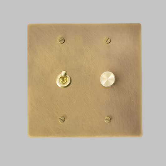 Aged Patina Brass Classic Vintage Toggle + Dimmer Light Switch Wall Plate (2-Gang)
