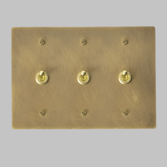 Aged Patina Brass Classic Vintage Toggle Light Switch Wall Plate (3-Gang)