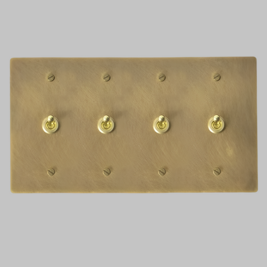 Aged Patina Brass Classic Vintage Toggle Light Switch Wall Plate (4-Gang)