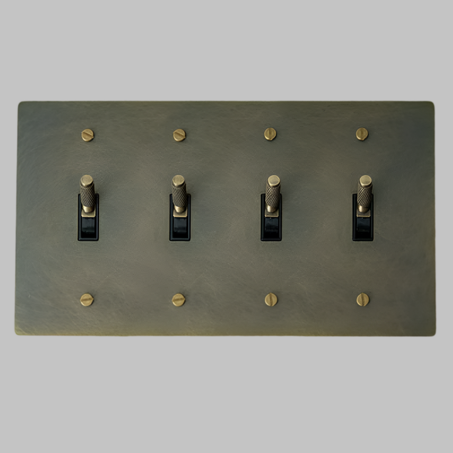 Antique Brass Modern Knurled Toggle Light Switch Wall Plate (4-Gang)