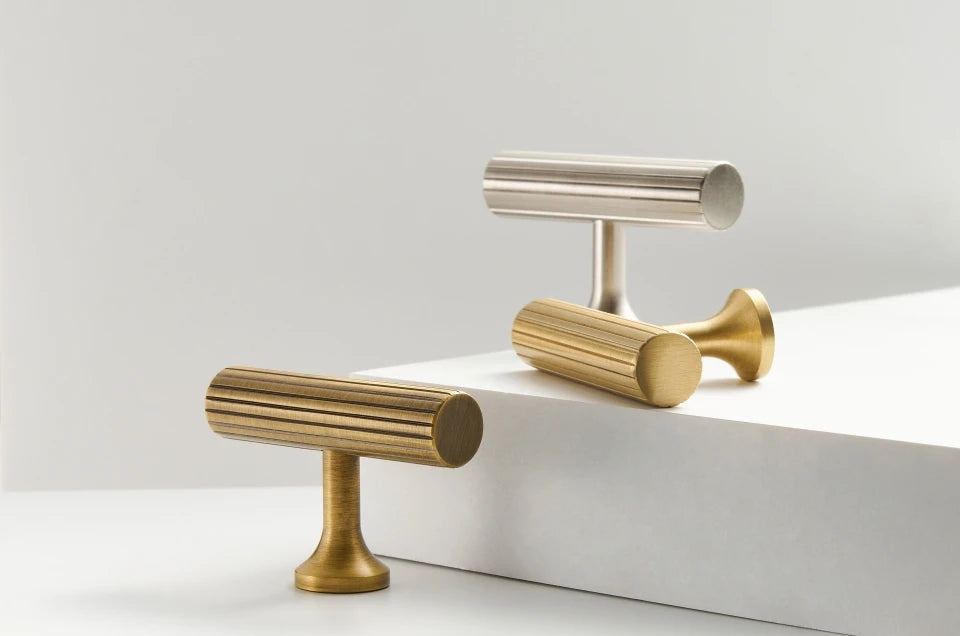 Solid Metal Brass Knurled Textured Handles - ELEGANTE