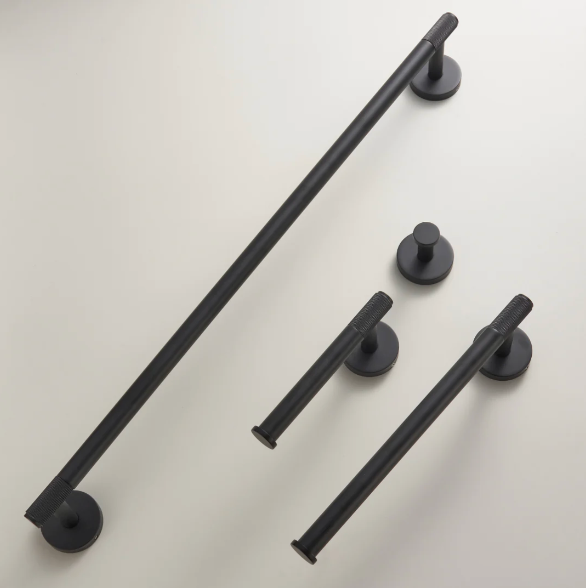 Matte Black Brass Metal Knurled Textured Bathroom Towel Bar 24"