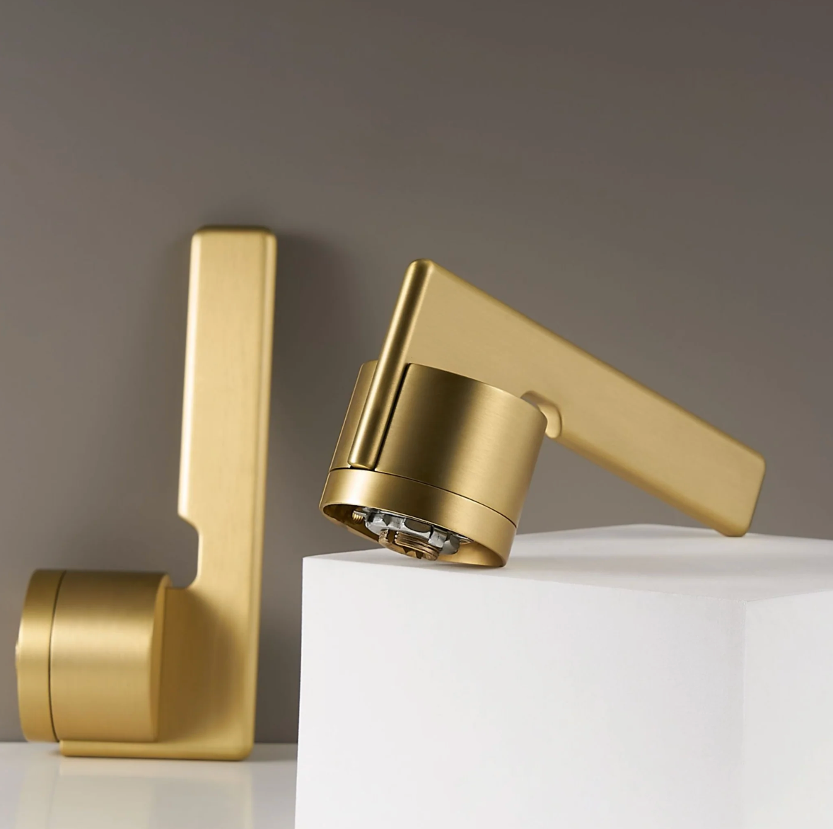 Satin Brass Modern Solid Door Lever Handle