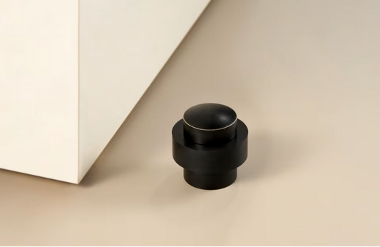 Solid Brass Door Stopper With Heavy Duty Rubber Bumper (Matte Black)