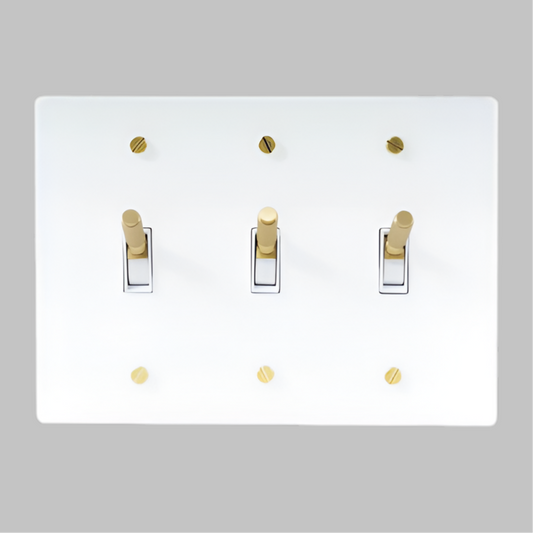 Brass Modern Toggle Light Switch (3-Gang) White With Satin Brass