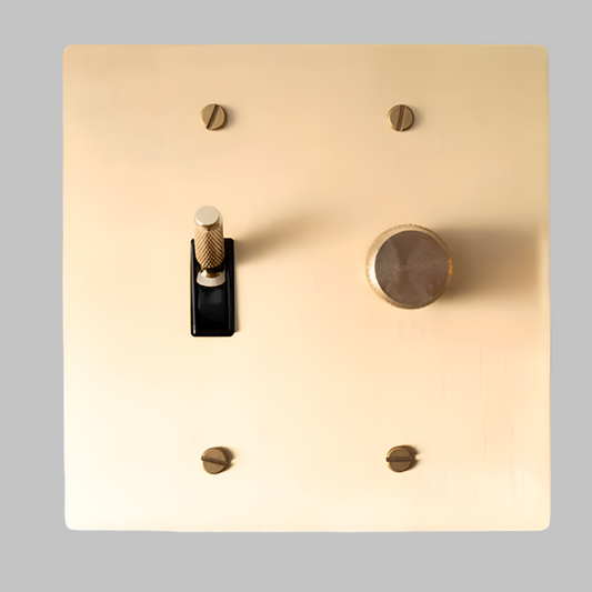 Satin Brass Modern Knurled Toggle + Dimmer Light Switch Wall Plate (2-Gang)