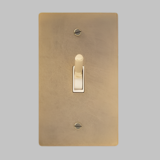 Aged Patina Brass With Ivory Modern Knurled Toggle Light Switch Wall Plate (1-Gang)