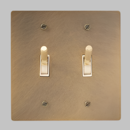 Aged Patina Brass With Ivory Modern Knurled Toggle Light Switch Wall Plate (2-Gang)