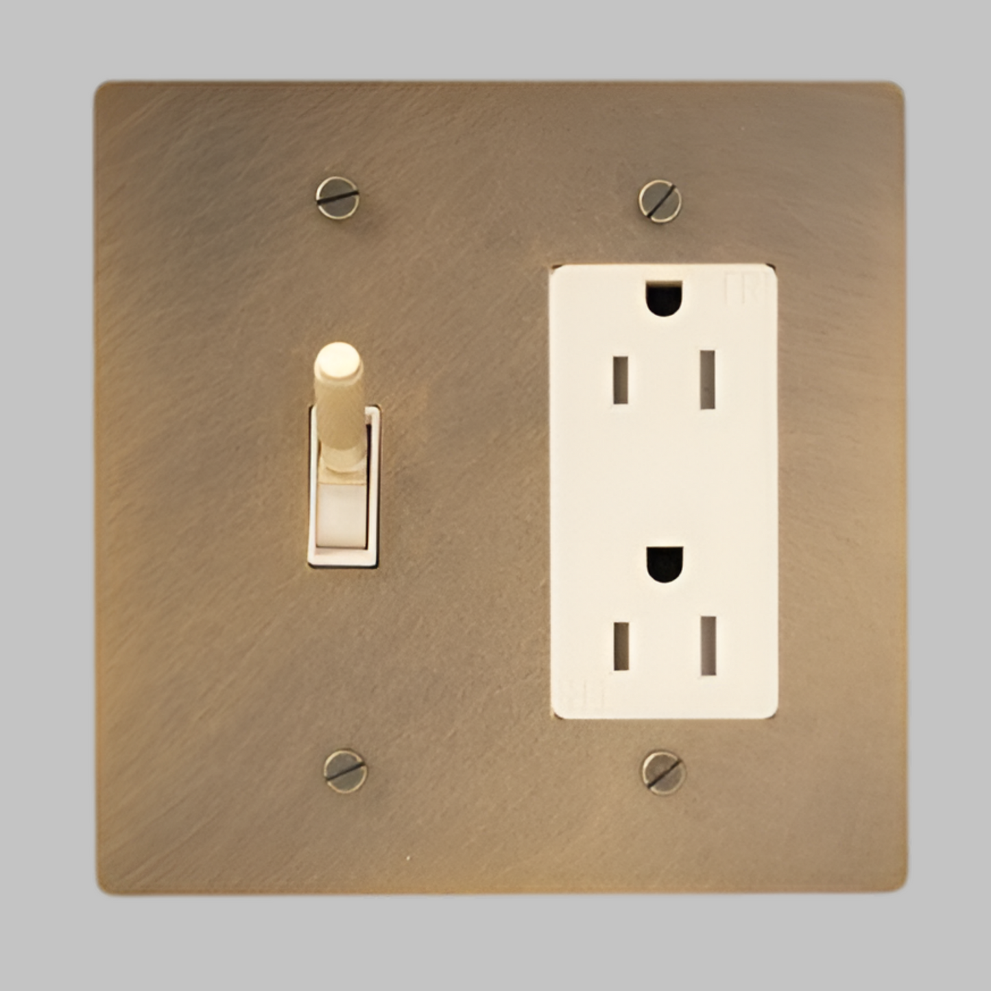 Aged Patina Brass With Ivory Modern Knurled Toggle Light Switch + Outlet (2-Gang)