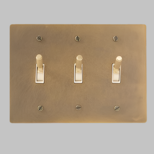 Aged Patina Brass With Ivory Modern Knurled Toggle Light Switch Wall Plate (3-Gang)