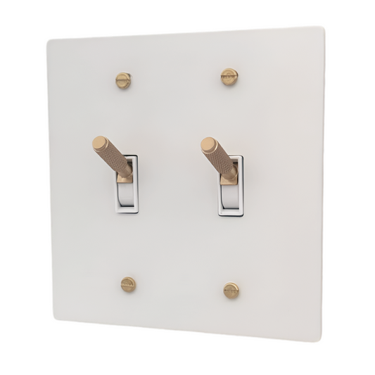 Brass Modern Toggle Light Switch (2-Gang) White With Satin Brass