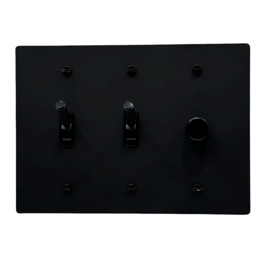 Brass Modern Toggle Light Switch + Rotary Dimmer Switch (3-Gang) Matte Black